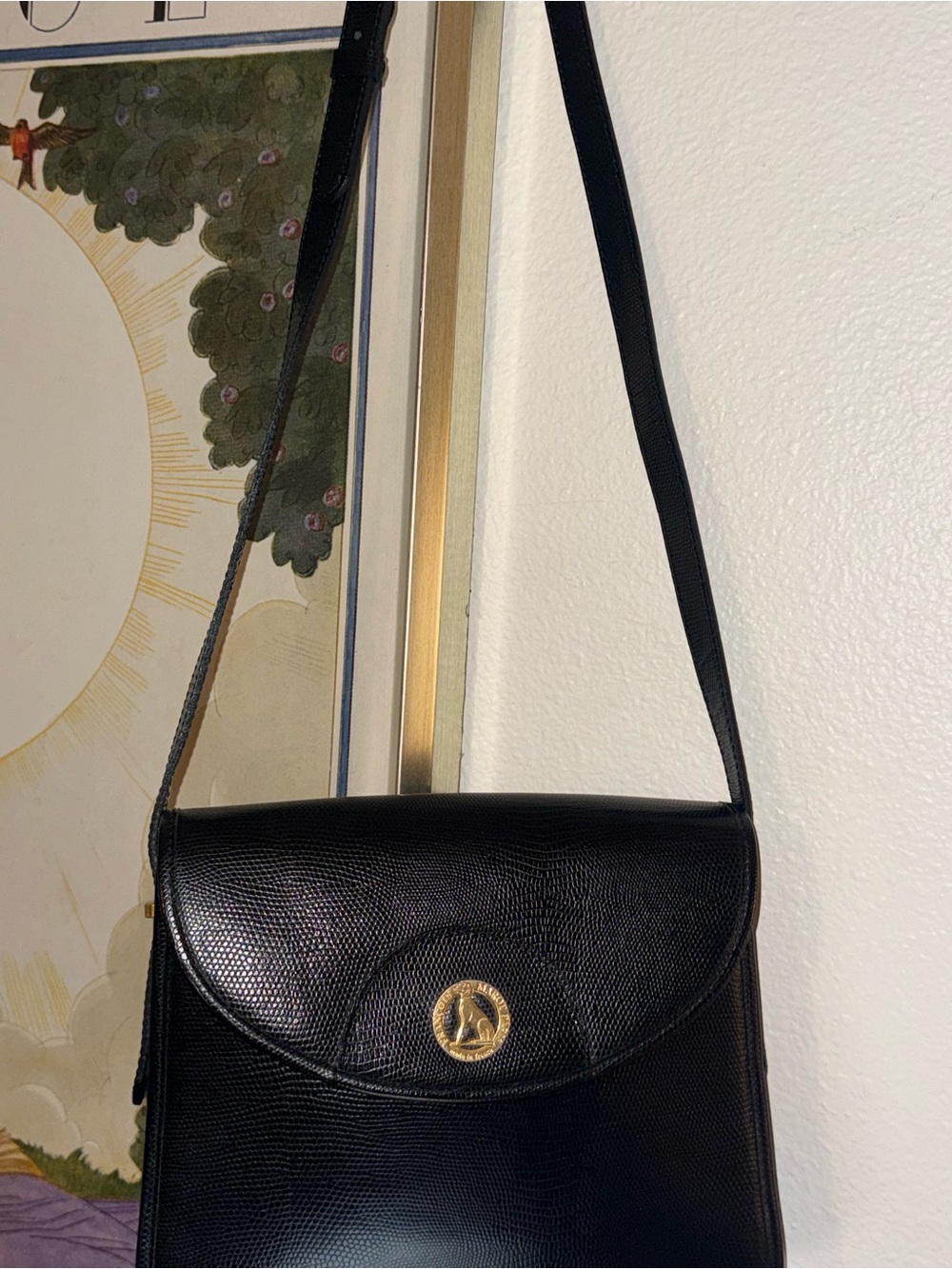 Francois Marot Paris Black Leather Shoulder Bag with Gold Accent